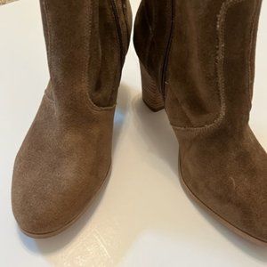 Vince Camuto Suede Booties with Stacked Heel - Camel Size 7